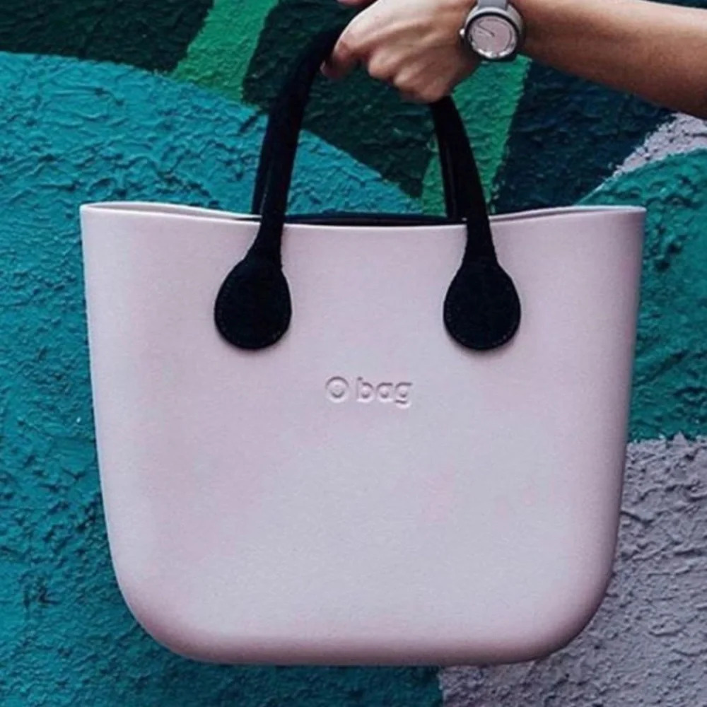 O Bag Pink Tote with Black Handles